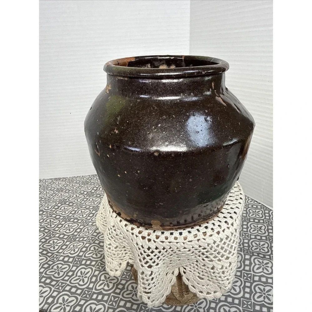 ANTQ.Chinese Stoneware Brown Glazed Pottery Storage Jar Similar To Soy Sauce Jug
